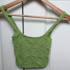 Anthropologie Lime Green Textured Floral Crop Tank